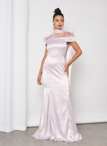 Feathered Off-Shoulder Dress Light Pink