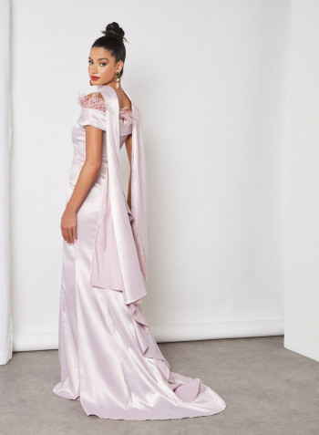 Feathered Off-Shoulder Dress Light Pink