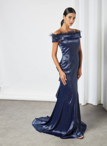 Feature Detailed Off-Shoulder Dress Deep Navy