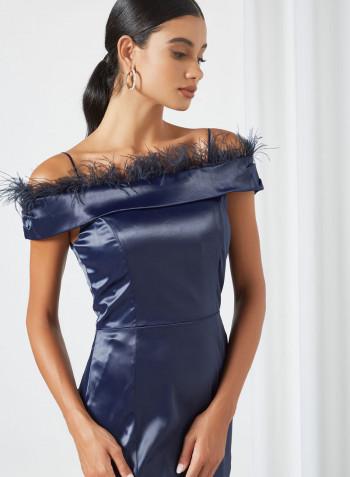 Feature Detailed Off-Shoulder Dress Deep Navy