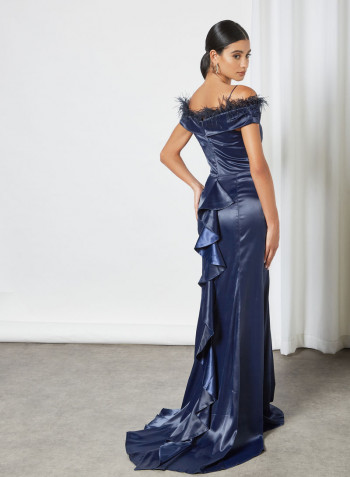 Feature Detailed Off-Shoulder Dress Deep Navy