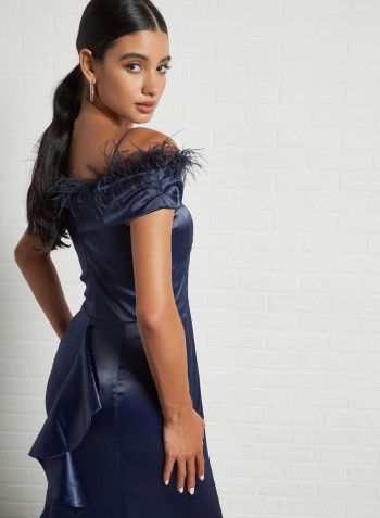 Feature Detailed Off-Shoulder Dress Deep Navy