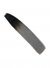 20-Piece Straight Tape In Hair Extension Black/Grey 16inch
