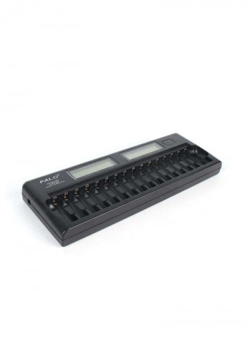 16-Slot LCD Display Smart Battery Charger Black