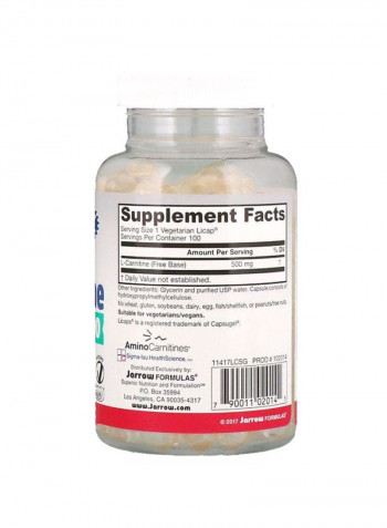 L-Carnitine 500 mg Dietary Supplement - 100 Veggie Licaps
