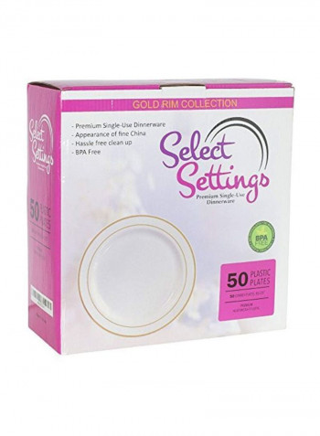 50-Piece Disposable Dinner Plate Set White/Gold 10.25inch
