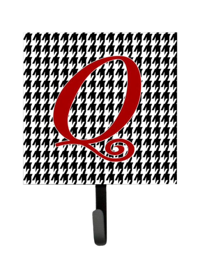 Monogram Initial Q Hounds Tooth Leash Holder/Key Hook Black/Red 4.2 x 1.2 x 6inch