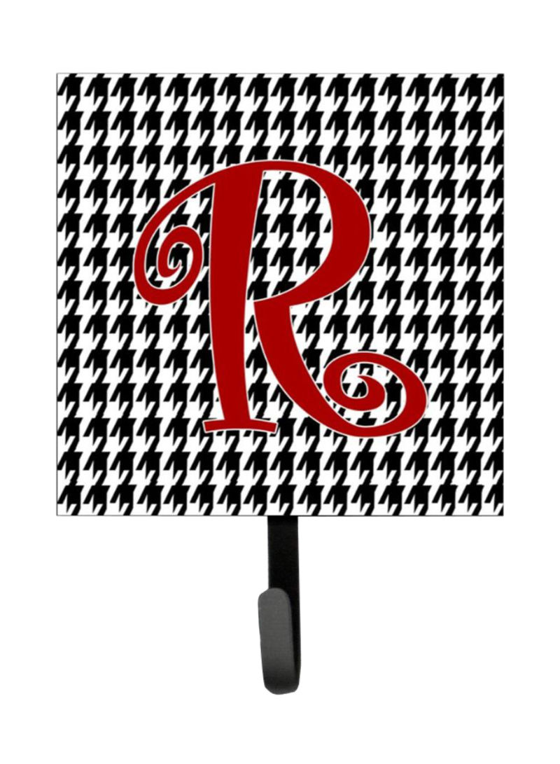 Monogram Initial R Hounds Tooth Leash Holder/Key Hook Black/Red 4.2 x 1.2 x 6inch