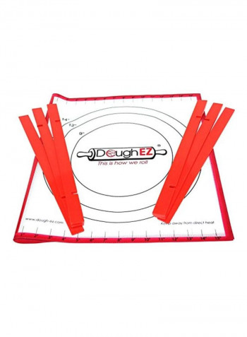 Silicone Pastry Dough Rolling Mat With Guide Sticks White/Red 17.5x32inch