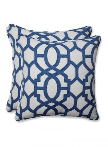 2-Piece Printed Polyester Throw Pillows Blue/White 18.5x18.5inch