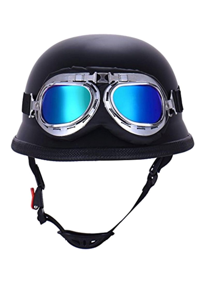 2-Piece German Style Vintage Half-Face Motorcycle Helmet With Goggles Glasses
