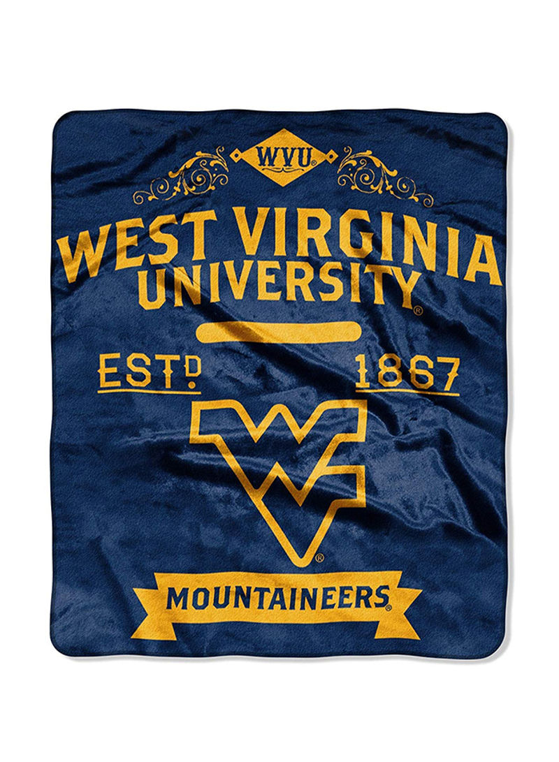 NCAA West Virginia Label Plush Throw Blanket Polyester Blue/Yellow 50 x 60inch