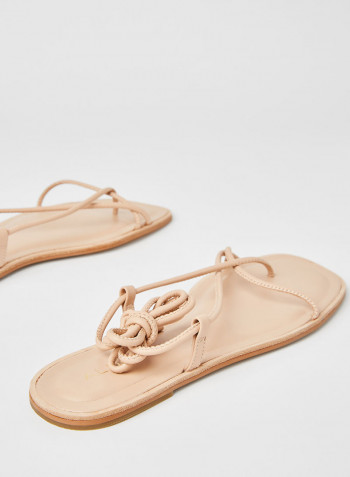 Adravia Tie-Up Flat Sandals Bone