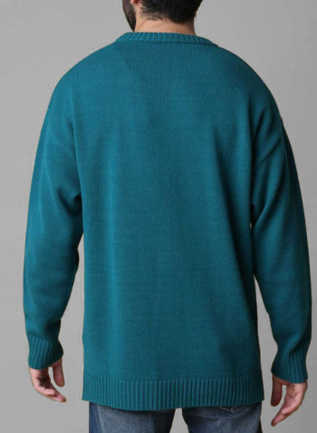 Drop Shoulder Long Sleeves Sweater Green/Red