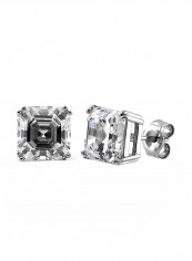 Rhodium Plated Sterling Silver Stud Earrings With Cubic Zirconia