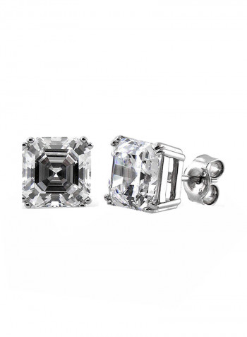 Rhodium Plated Sterling Silver Stud Earrings With Cubic Zirconia