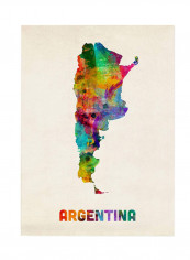 Argentina Watercolor Map Wall Art Multicolour 18 x 24inch