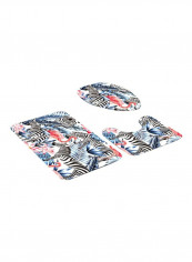 3-Piece Bathroom Creative Printed Mats Blue/Pink/Black Square Mat 75x45, U-Shaped Mat 45x37.5,Toilet Seat 45x35cm