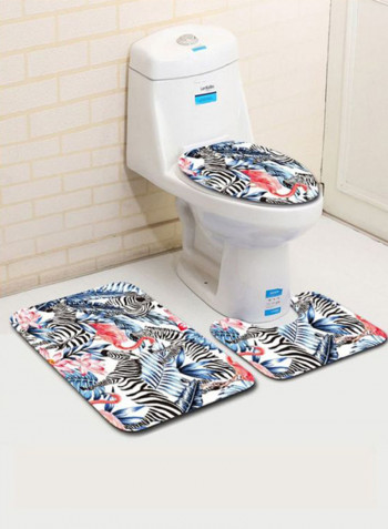 3-Piece Bathroom Creative Printed Mats Blue/Pink/Black Square Mat 75x45, U-Shaped Mat 45x37.5,Toilet Seat 45x35cm