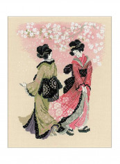 14-Piece Cherry Blossom Cross Stitch Kit Red/Black/Beige