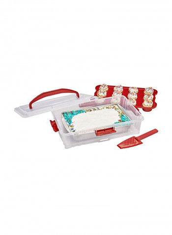 Plastic Cake And Cupcake Carrier Clear/Red 17.9x11.9x4.9inch
