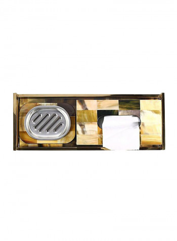 Rectangular Bath Tray With Horn Stripes Gold/Black/Brown 16.5x2.4x6.3inch