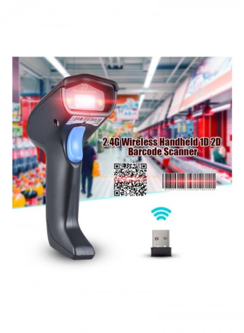 Wireless 1D 2D QR Barcode Scanner With USB Receiver Black/Blue