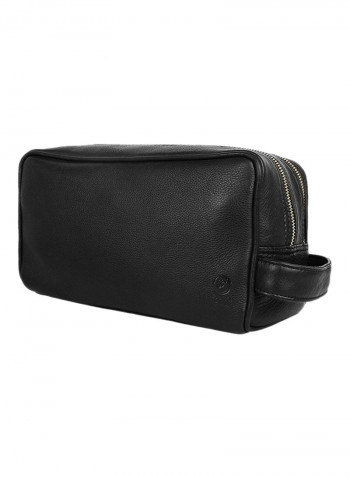 Leather Travel Toiletry Bag Black