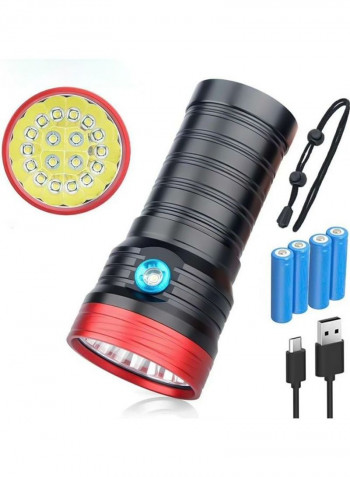 3-Gears Luminous Flux LED Flashlight With 4 18650 Batteries Black/Red 15x7x7cm