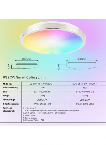 15W Wi-Fi Smart Ceiling Light Multicolour