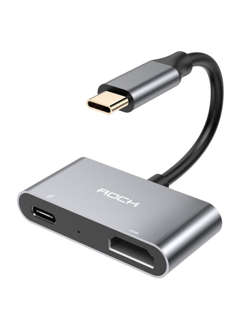 Type-C To HDMI With PD Adapter Cable Black/Silver