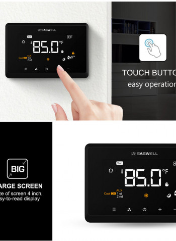 Wifi Programmable Thermostat With 4" Touchscreen Compatible with Alexa Google Home Black 14.00X5.70X10.00cm