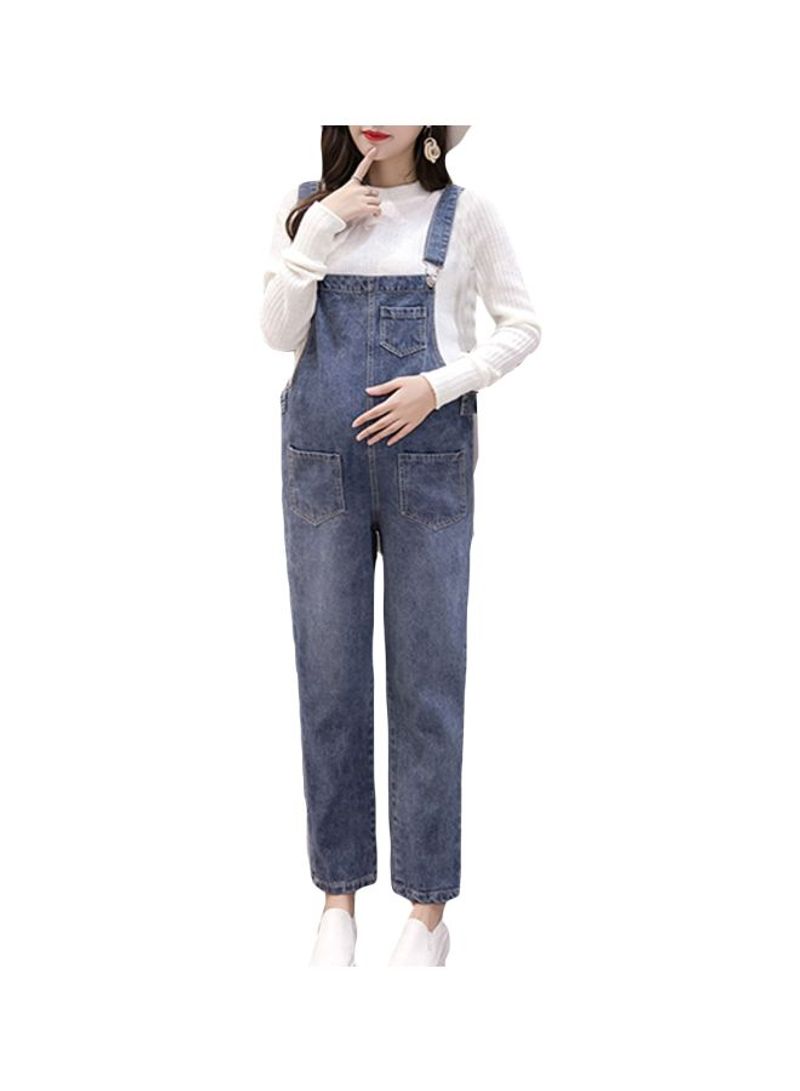 2-Piece Maternity Suspender Pants Set Blue/White