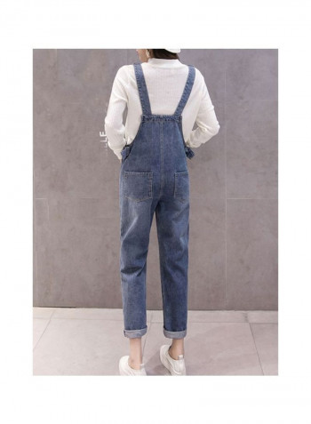 2-Piece Maternity Suspender Pants Set Blue/White