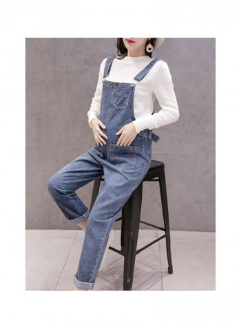 2-Piece Maternity Suspender Pants Set Blue/White