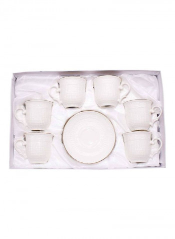 12-Piece Ceramic Tea Cup And Saucer Set Pearl White 15centimeter