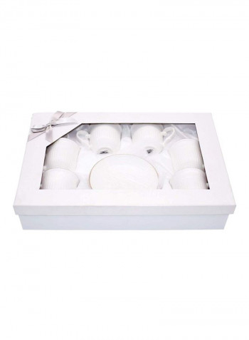 12-Piece Ceramic Tea Cup And Saucer Set Pearl White 15centimeter