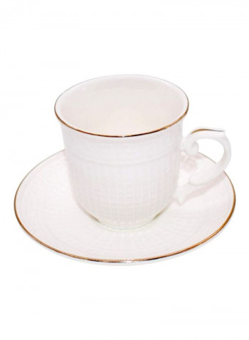12-Piece Ceramic Tea Cup And Saucer Set Pearl White 15centimeter