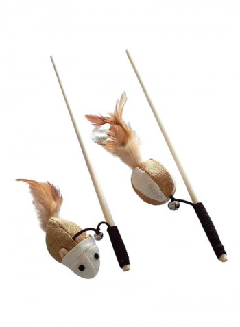 Pack Of 2 Interactive Wand With Mouse Pet Toy Brown