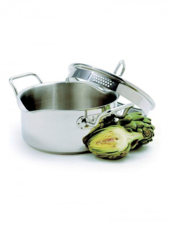 Stainless Steel Vented Stockpot With Straining Lid Silver 2.8L