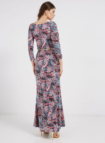 Sequin Detailed Three Quarter Sleeves Maxi Dress Multicolour