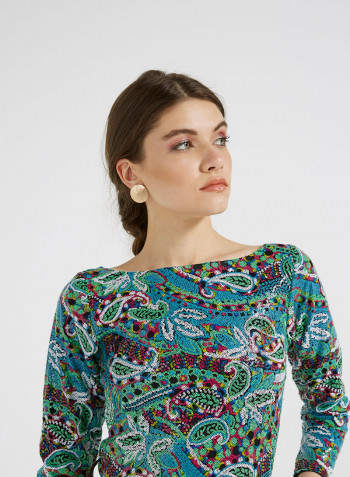 Sequin Detailed Three Quarter Sleeves Maxi Dress Multicolour