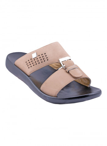 Kids Perforated Buckle Detail Arabic Sandals Beige