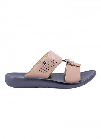 Kids Perforated Buckle Detail Arabic Sandals Beige
