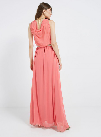 Solid Lace Detailed Maxi Dress Peach