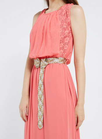 Solid Lace Detailed Maxi Dress Peach