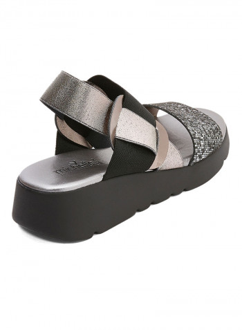 Casual Mid Heel Sandals Nero/Silver