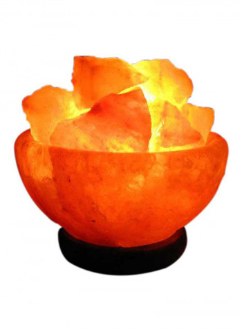 Himalayan Rock Salt Bowl Lamp With Salt Chips, Wood Base, Electric Wire & Bulb Orange 20x20centimeter