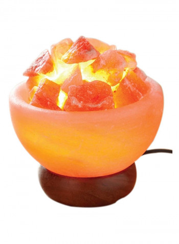Himalayan Rock Salt Bowl Lamp With Salt Chips, Wood Base, Electric Wire & Bulb Orange 20x20centimeter