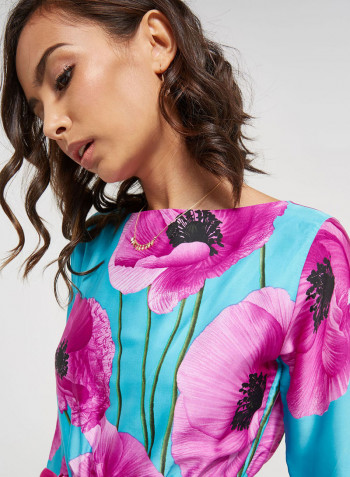 Tie-Waist Floral Print Maxi Dress Purple/Blue